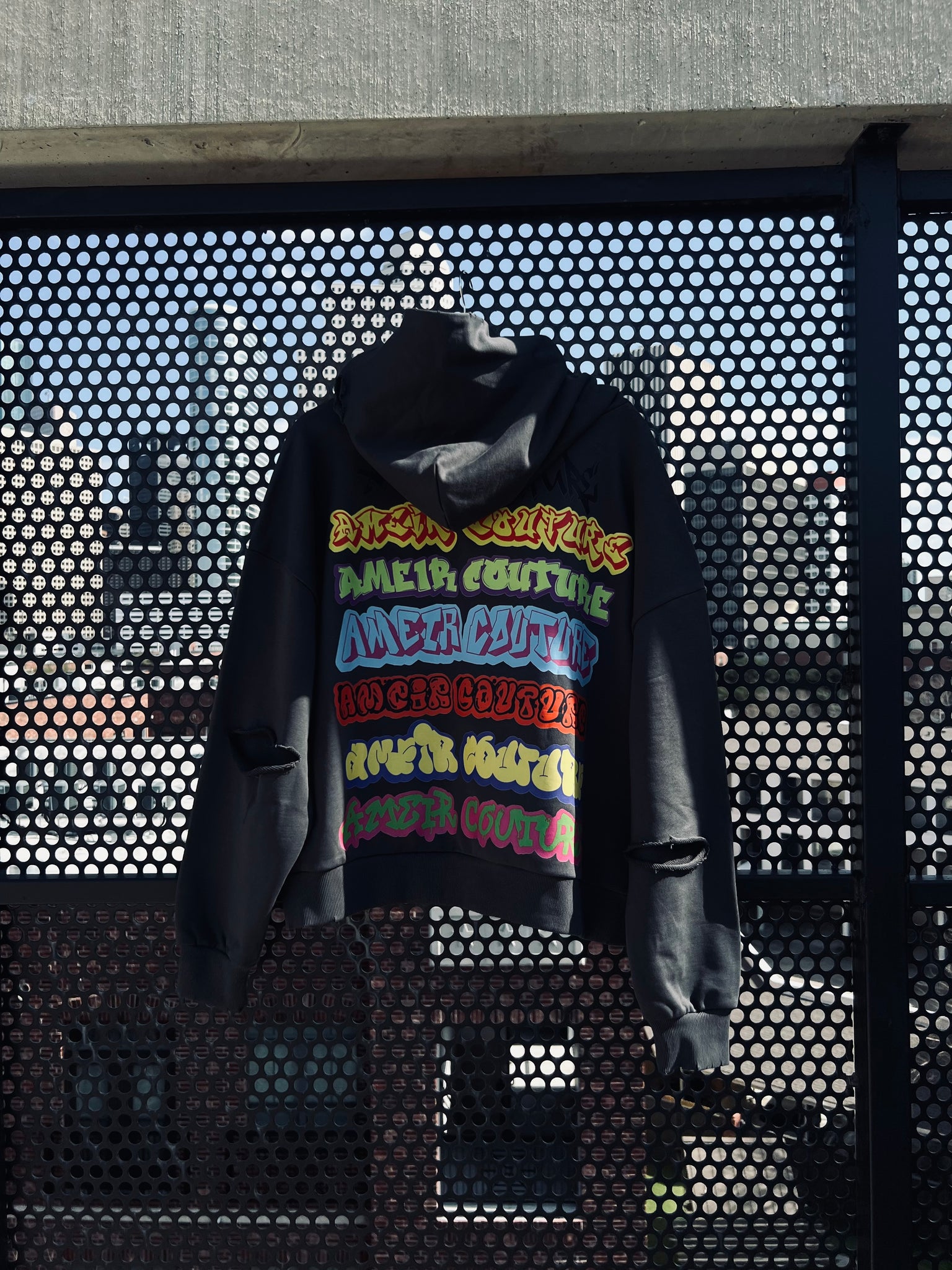 GRAY 444 DESTROYED GRAFFITI HOODIE