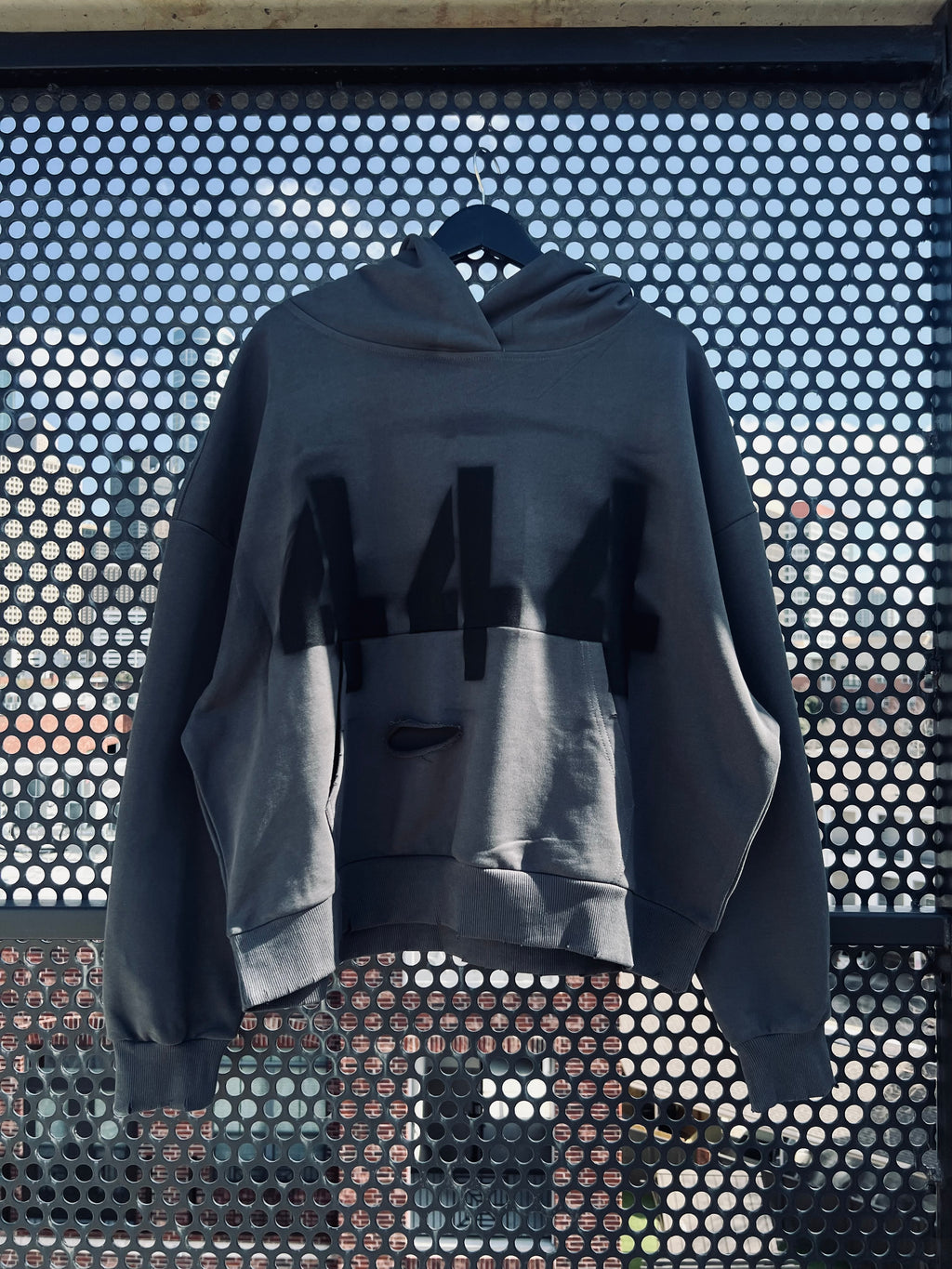 GRAY 444 DESTROYED GRAFFITI HOODIE