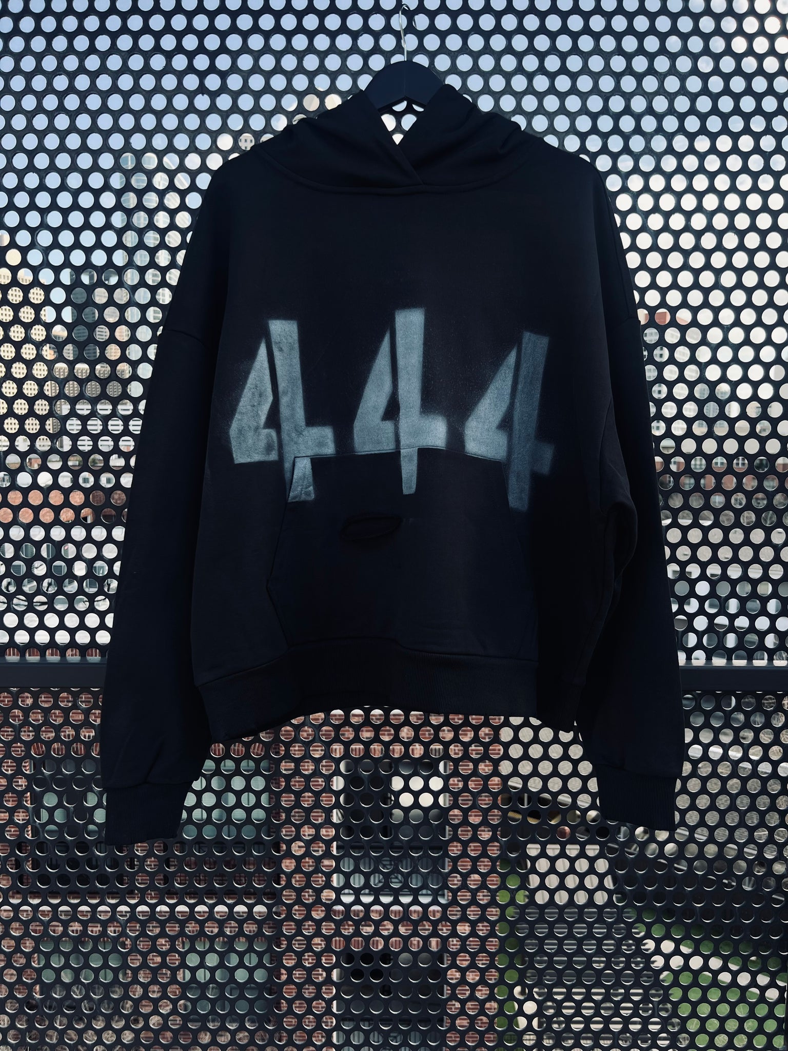 BLACK 444 DESTROYED GRAFFITI HOODIE